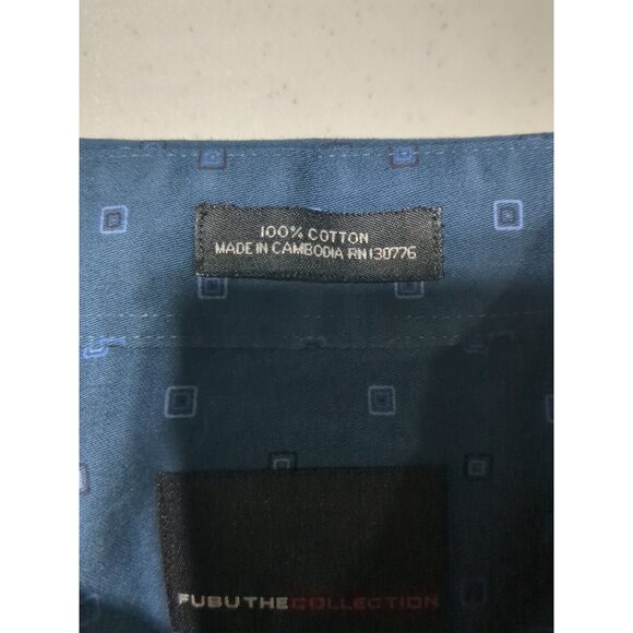 FUBU The Collection Mens 17.5 38/39 Blue Button Down Square Print Dress Shirt - Picture 11 of 11